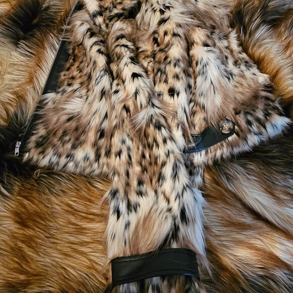 Majorelle S Faux Cheetah Fur Coat Faux Leather Accents Zippered Wildcat Soft - Picture 5 of 8